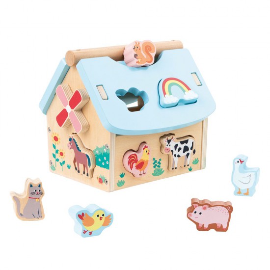 Lelin Toys, Дървена ферма-сортер, с дървени животни
