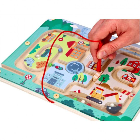 Lelin Toys, Дървен магнитен лабиринт с топчета, Трафик