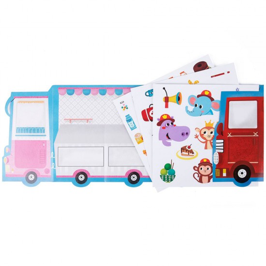Tooky Toy, Комплект със стикери за многократна употреба, Пожарна и камион за сладолед
