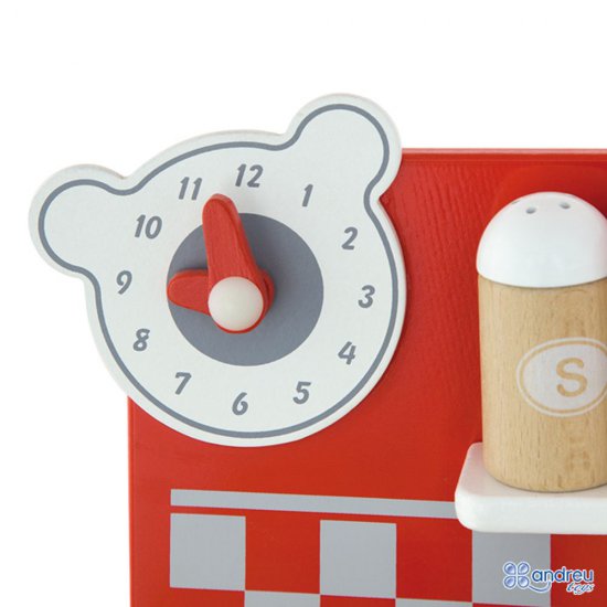 Малка дървена червена кухня с аксесоари - мече