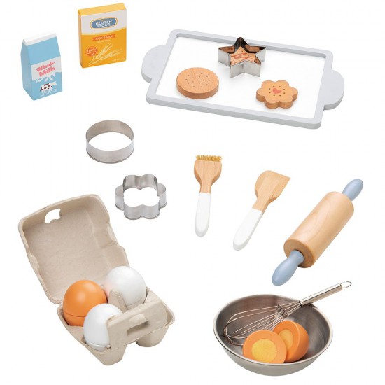 Lelin Toys, Детски комплект за печене с дървени продукти и аксесоари