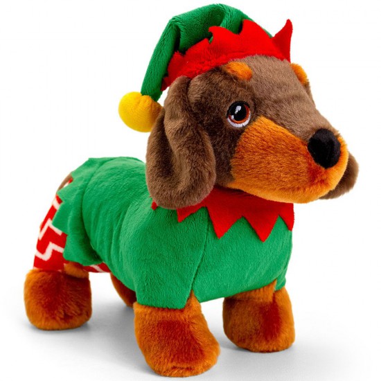 Keeleco, Екологична играчка, Keeleco, Куче дакел с коледен костюм, 25 см, Keel Toys
