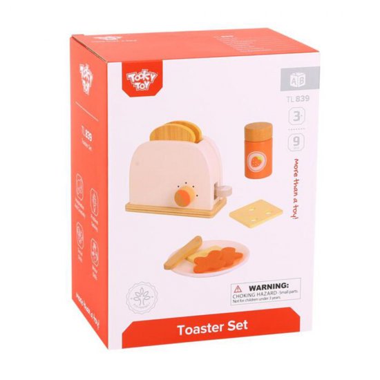 Дървен детски тостер с продукти за закуска