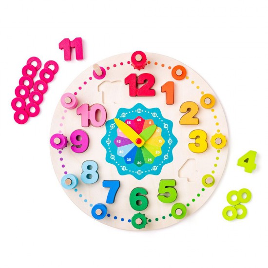 Дървен дидактически часовник с броене на цифрите от 1-12