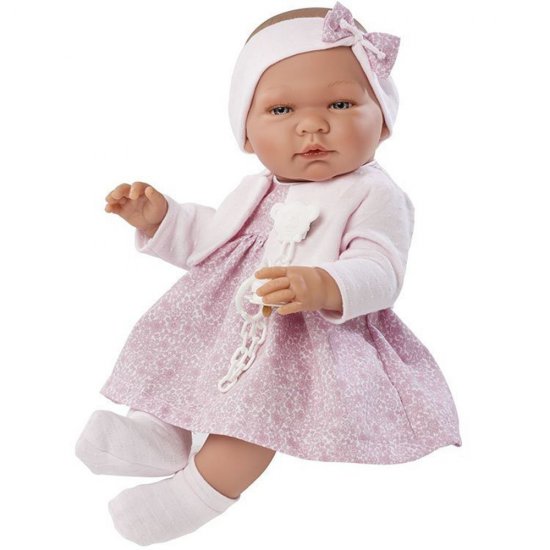 Кукла-бебе Мария с розова рокличка и плетена жилетка