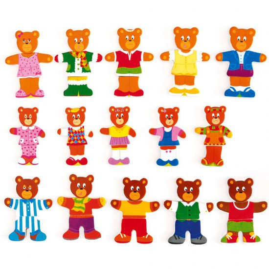 Дървени пъзели - Семейство мечета с дрехи