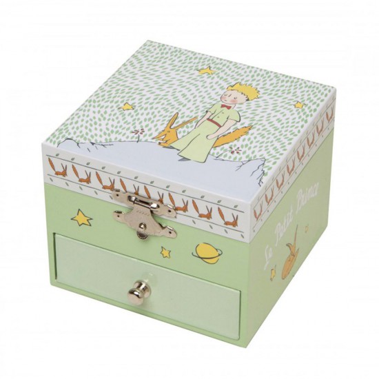 Дървена музикална кутия за бижута, Малкият Принц, Зелена