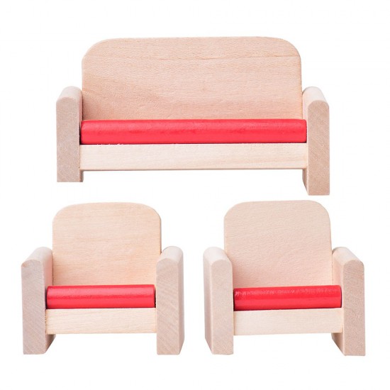 Триетажна дървена къща, с балкони, с аксесоари и кукли