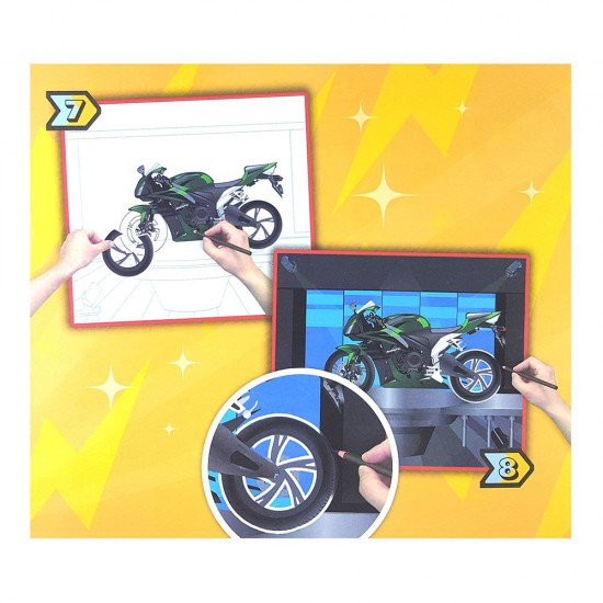 Книжка за рисуване със стикери и шаблони, Мотори
