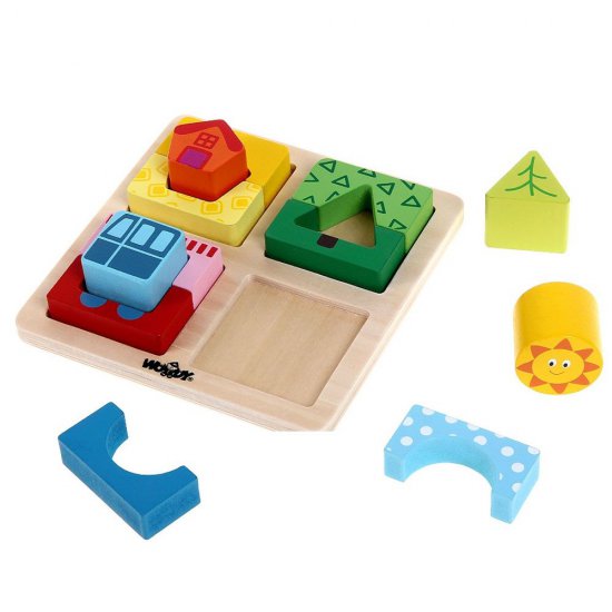 Дървен пъзел-сортер с форми