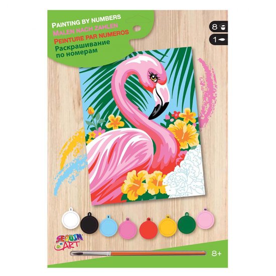 Картина за рисуване по номера с акрилни бои, Фламинго - размер А4