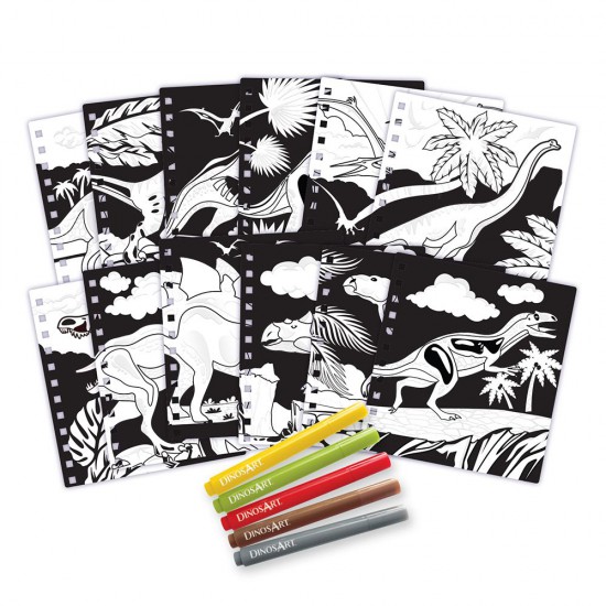 DinosArt, Творческа книга, рисуване с кадифе, Динозаври