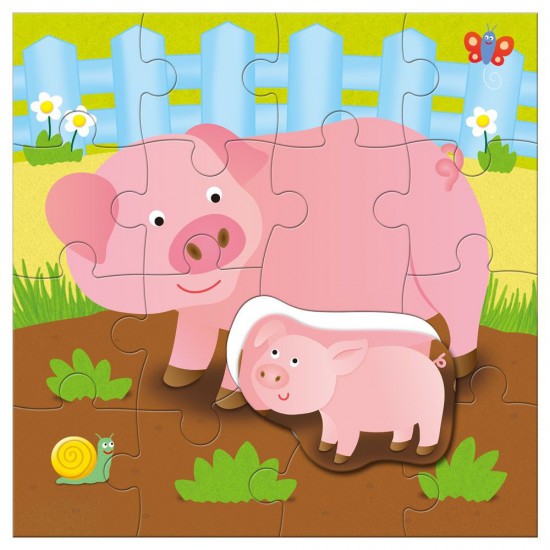 Комплект от 4 пъзела в кутия - майки и бебета във ферма