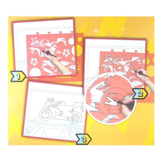 Книжка за рисуване със стикери и шаблони, Мотори