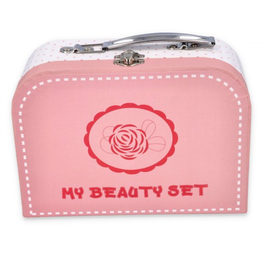 Дърено розово куфарче с принадлежности за суетни малки дами