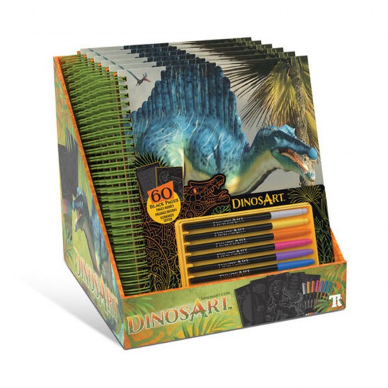 DinosArt, Книга за оцветяване с черни страници и металик флумастери, Динозаври