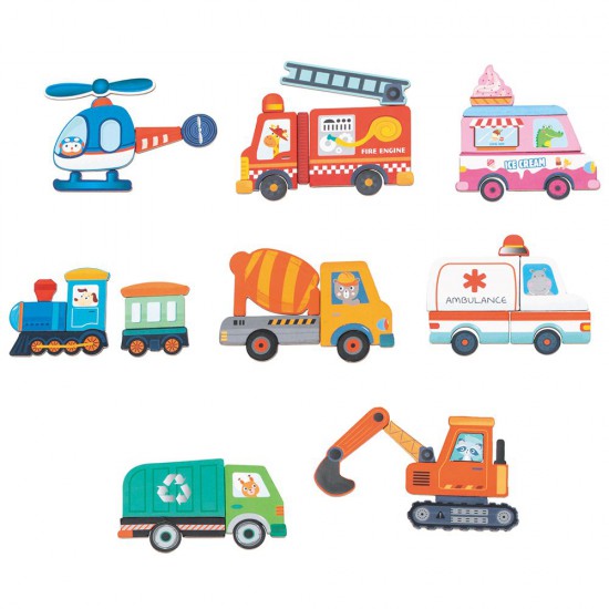 Lelin Toys, Детска магнитна книга-куфар, Превозните средства