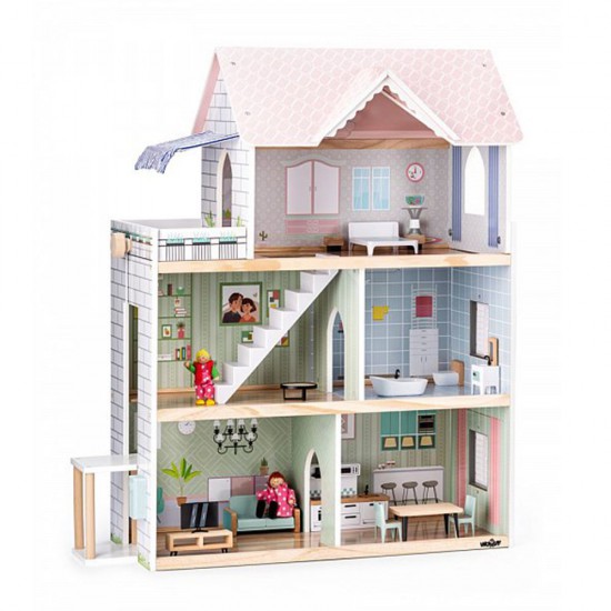 Дървена къща за кукли с обзавеждане и кукли, Моли 
