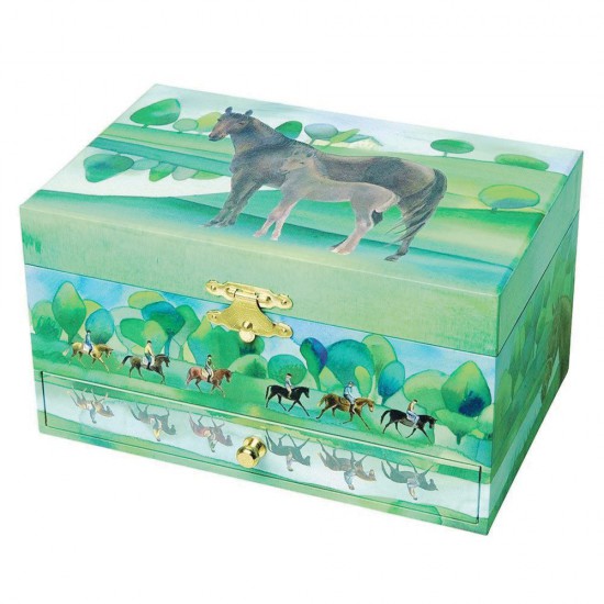 Светеща в тъмното дървена музикална кутия с чекмедже, Коне