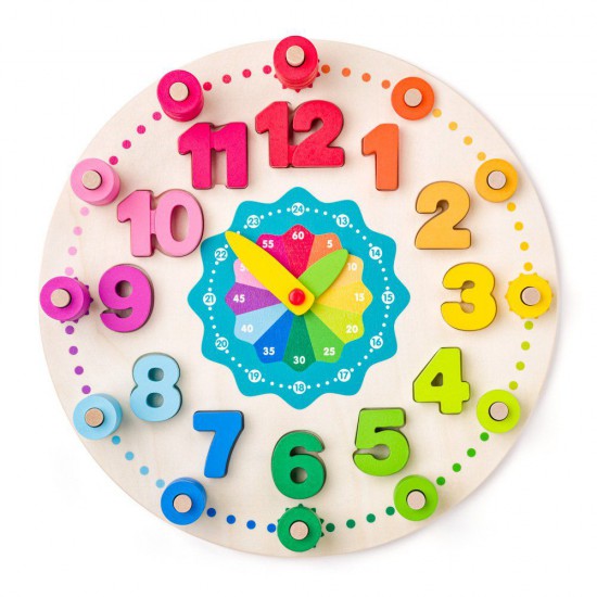 Дървен дидактически часовник с броене на цифрите от 1-12