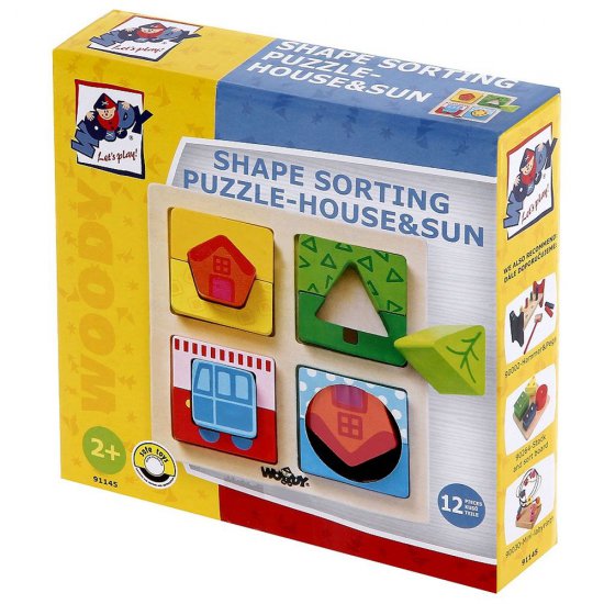 Дървен пъзел-сортер с форми