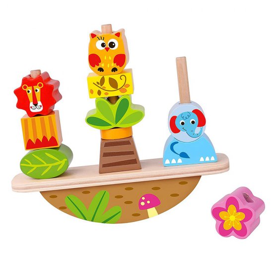 Дървена играчка 3 в 1 - низанка, игра за баланс, фигури за нанизване
