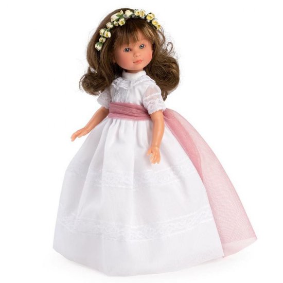 Кукла брюнетка с официална бяла рокля, Силия, 30 см