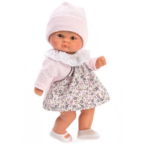 Кукла бебе с розовa жилетка и рокля на цветя, Чикита, 20 см