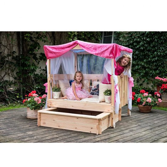 Детска дървена беседка на колела с пясъчник