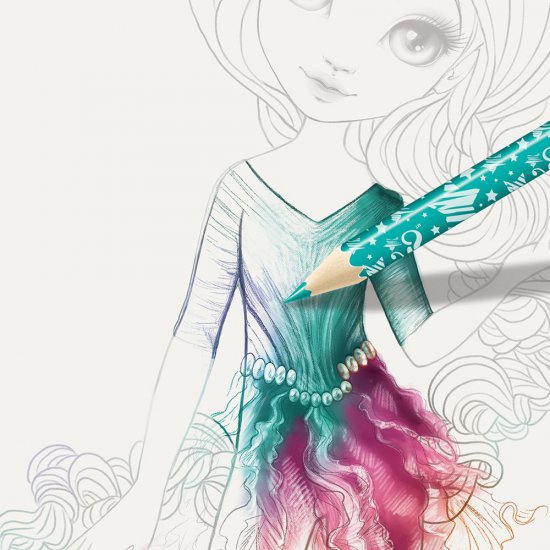 Книжка за рисуване със шаблони и стикери, Моден дизайнер, Коралия