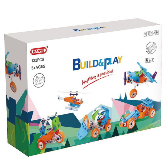 Пластмасов конструктор, Превозни средства, 5 в 1, 132 части