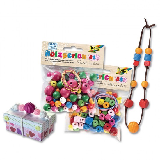 Квадратни дървени мъниста за нанизване, 84 броя