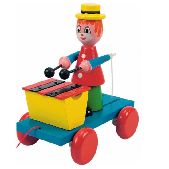 Дървена играчка за дърпане - Клоун с ксилофон