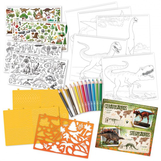 DinosArt, Творческа книга с шаблони и стикери, Динозаври