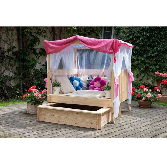 Детска дървена беседка на колела с пясъчник