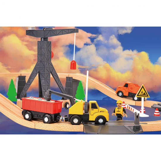 Tooky Toy, Дървена строителна площадка, с кран и релси