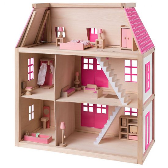 Дървена къща с обзавеждане и кукли - вила Вистерия