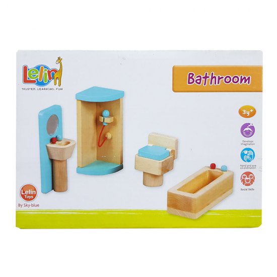 Дървено обзавеждане за баня за къща за кукли и игра