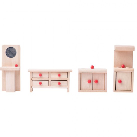 Триетажна дървена къща, с балкони, с аксесоари и кукли