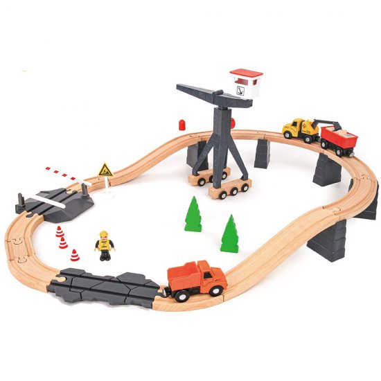 Tooky Toy, Дървена строителна площадка, с кран и релси