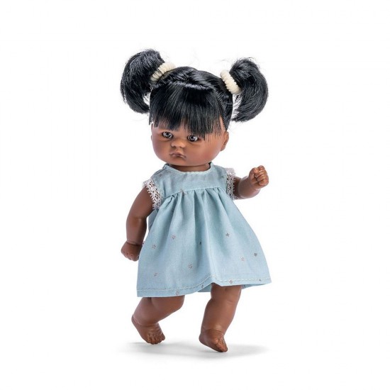 Bomboncin, Томи, чернокожа кукла със синя рокля на цветя, 20 см, Asi