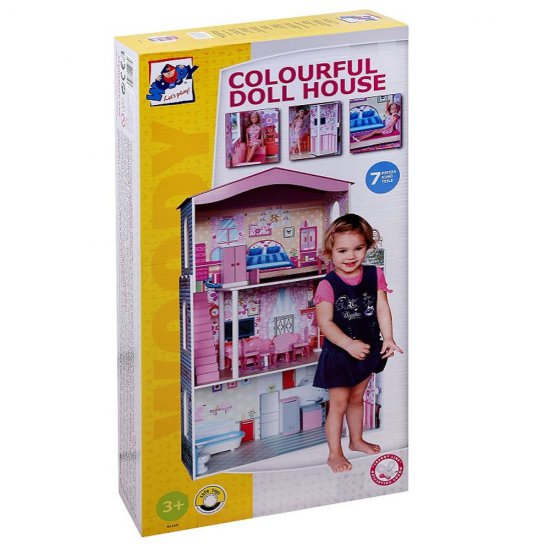 Дървена къща за кукли с асансьор - обзаведена