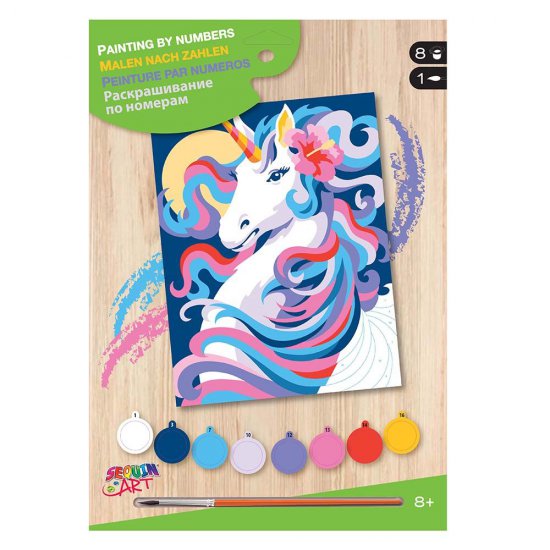 Картина за рисуване по номера с акрилни бои, Цветен еднорог