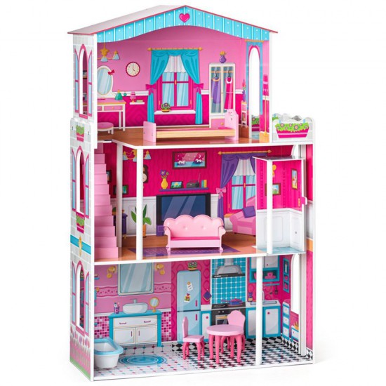 Дървена къща с обзавеждане и асансьор за кукли тип "Barbie", Мирабела