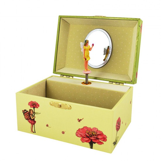 Дървена музикална кутия за бижута,  Фея Циния на летните цветя